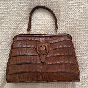 Structured Vintage Croc Leather Handbag